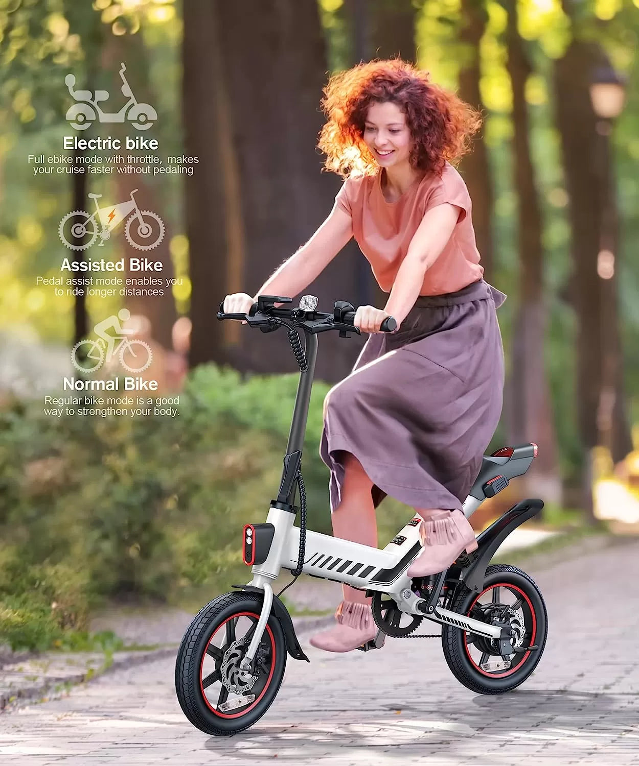 Sailnovo Electric Bike, Electric Bicycle with 18.5mph Electric Bikes for Adults Teens E Bike with Pedals, 14" Waterproof Folding Mini Bikes with Dual Disc Brakes