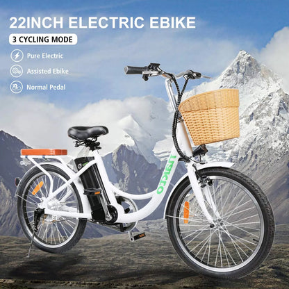 NAKTO 22"/26" Electric Bike for Adults 250W/350W City-Electric Bike Sporting 6-Speed Gear Electric Bicycles 36V 10.4/12Ah Removable Lithium Battery Ebike for Female Male