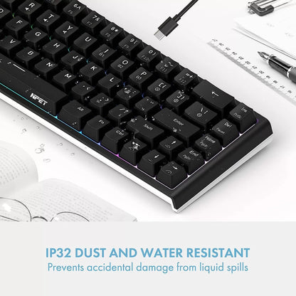 NPET K10 Wired Gaming Keyboard, LED Backlit, Spill-Resistant Design, Multimedia Keys, Quiet Silent USB Membrane Keyboard for Desktop, Computer, PC (Black)
