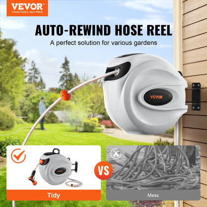 Retractable Hose Reel, Various specifications, 100'x1/2" 180° Swivel with 9-Pattern Nozzle, Automatic Rewind, Lock at Any Length, Slow Return System