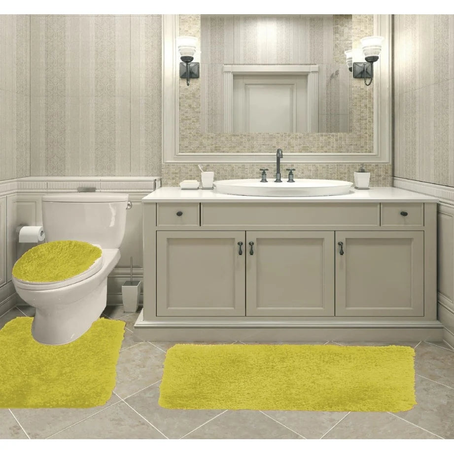 Queen Mary 3 Piece Bathroom Rug Set, Luxury Soft Plush Bath Mat, Contour Rug, Lid Cover, Non-Slip