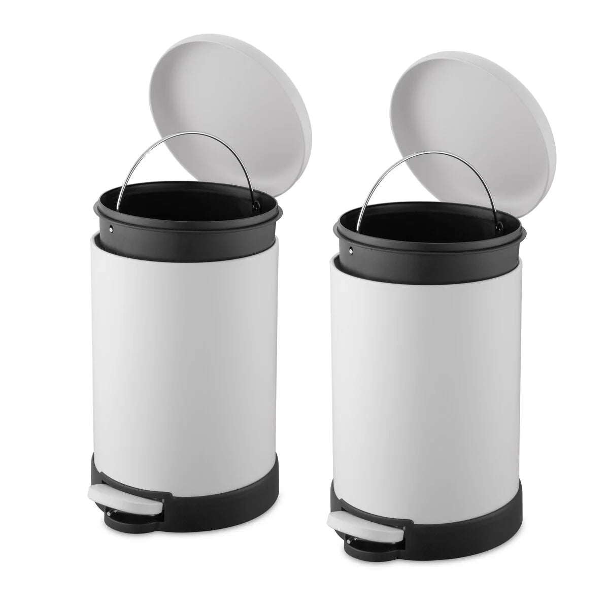 Qualiazero TWO 1.6 Gal Round Step On Trash Cans, Stainless Steel, Twin Pack