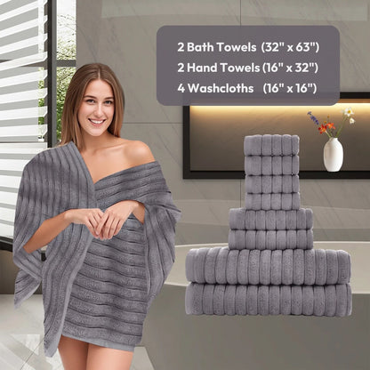 8 Piece Oversized Bath Towel Set, 100% Cotton Bath Towels, Highly Absorbant Bordered Towels