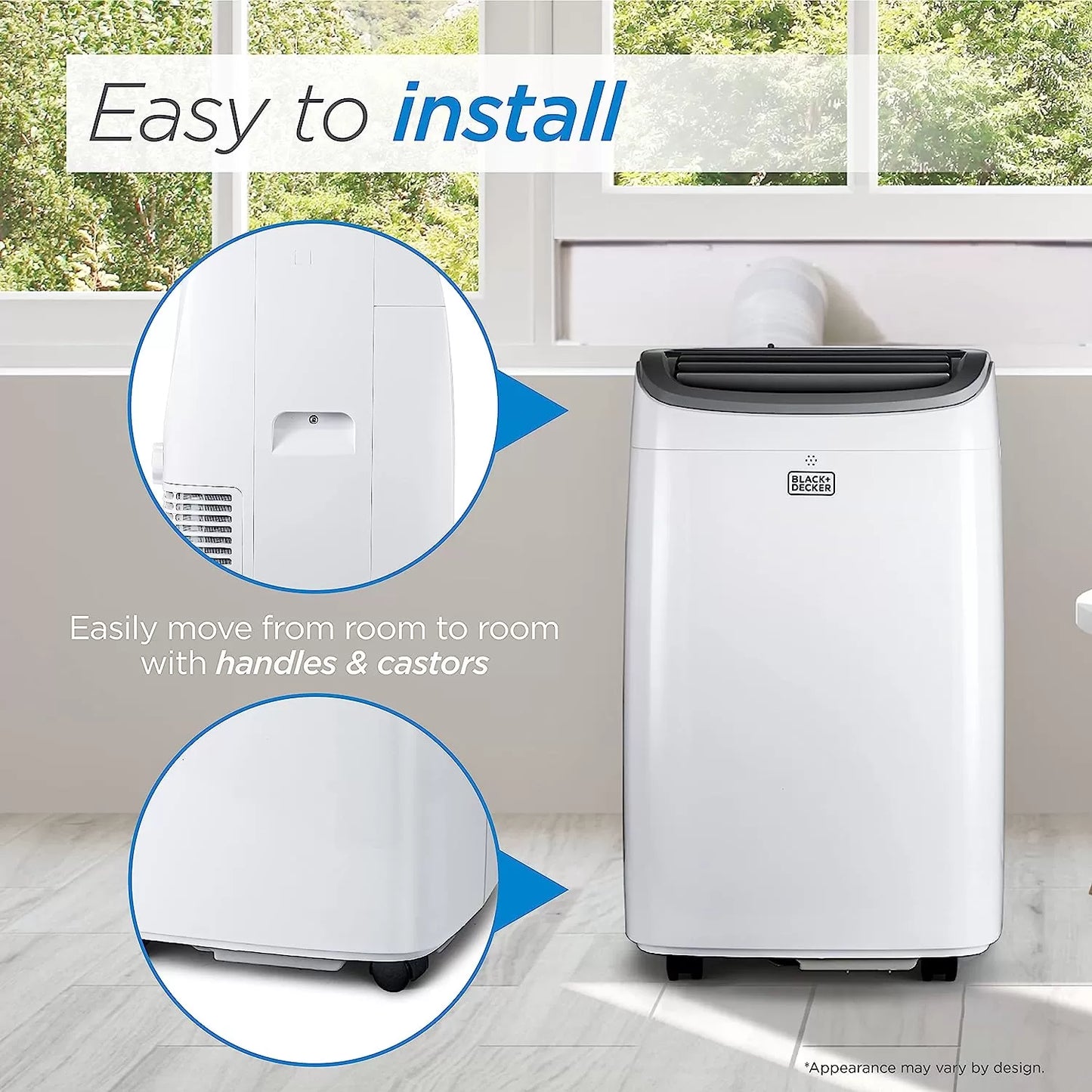 BLACK+DECKER 8,000 BTU Portable Air Conditioner up to 350 Sq. with Remote Control, White