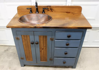 Rustic Farmhouse Vanity - Copper Sink - 42" - BLUE🔥Free shipping🔥