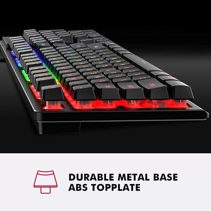 NPET K10 Wired Gaming Keyboard, LED Backlit, Spill-Resistant Design, Multimedia Keys, Quiet Silent USB Membrane Keyboard for Desktop, Computer, PC (Black)