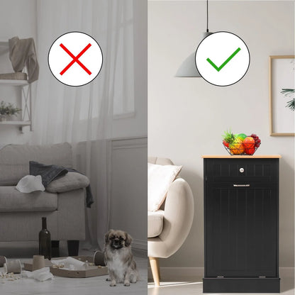 Erommy Tilt Out Trash Cabinet, Wooden Kitchen Trash Can Free Standing Waste Bin, Recycling Hideaway Garbage Can Holder