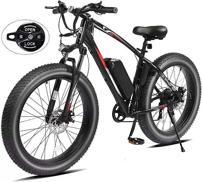 26"x4" Fat Tire Ebike Electric Bicycle, 500W 48V 13AH Removable Battery, 20MPH Electric Mountain Bike Snow Beach E-Bike Suspension Fork, Shimano 7 Speed