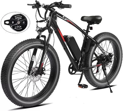 26"x4" Fat Tire Ebike Electric Bicycle, 500W 48V 13AH Removable Battery, 20MPH Electric Mountain Bike Snow Beach E-Bike Suspension Fork, Shimano 7 Speed