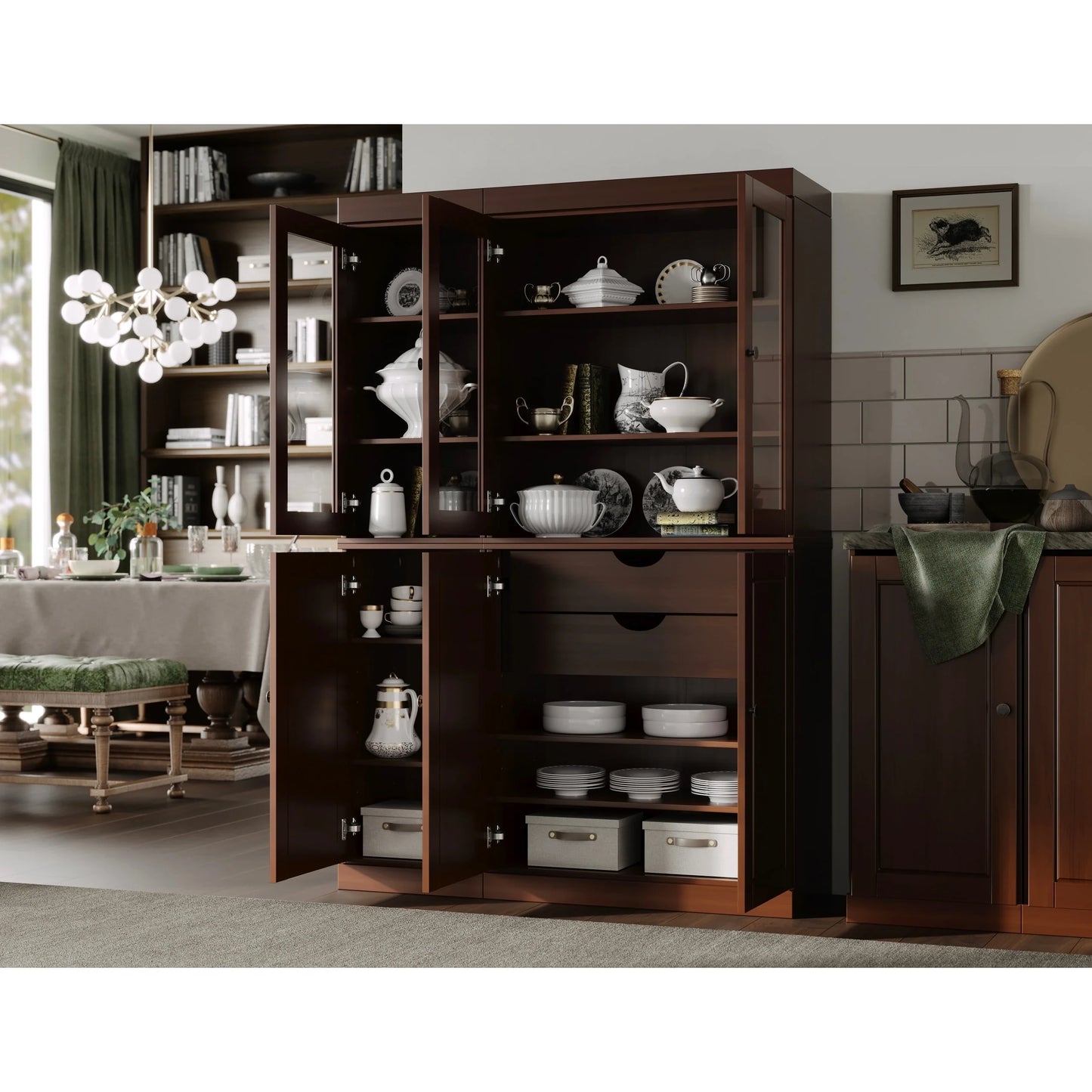 Palace Imports 100% Solid Wood China Pantry with Glass or Solid Wood Doors and 2-Drawers - 48.5" x 71.5"