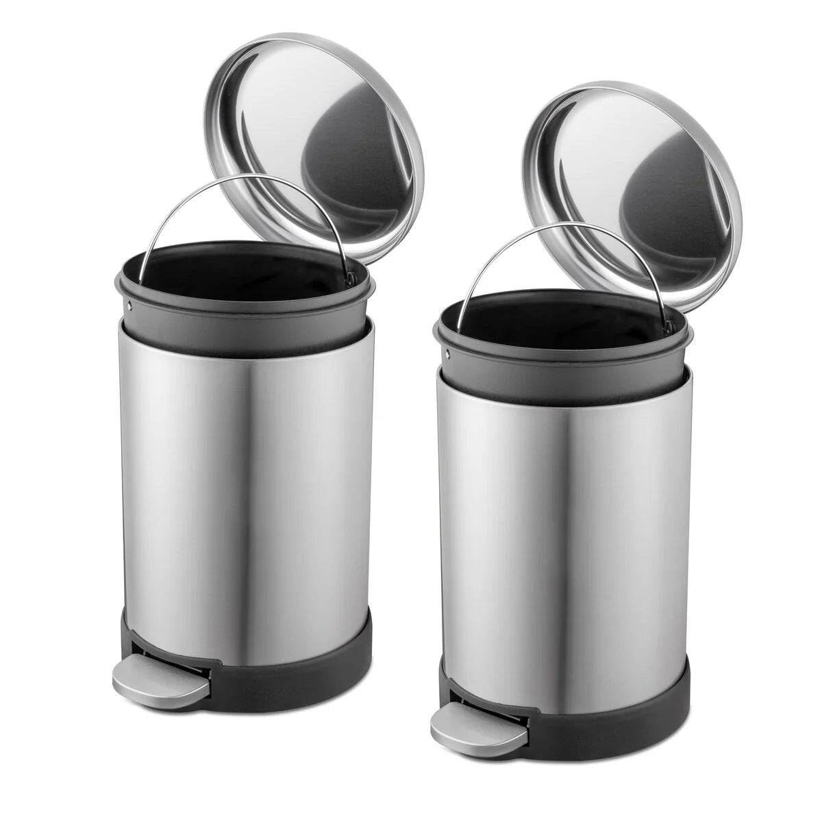 Qualiazero TWO 1.6 Gal Round Step On Trash Cans, Stainless Steel, Twin Pack