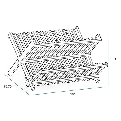 Bamboo Dish Drying Rack - 2-Tier Collapsible & Foldable Countertop Organizer, Natural Eco-Friendly Wood, Space-Saving Design