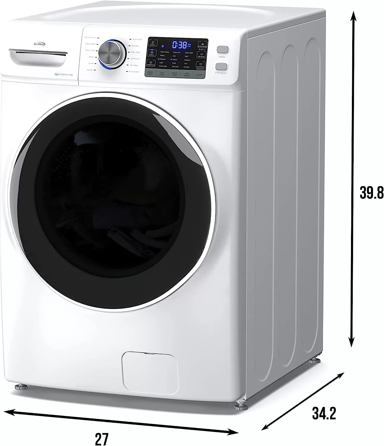 KoolMore FLW-3CWH Front Load Machine, 2.7 Cu. Ft, Space Saving Unit with 20-Minute Quick, 12 Washing Cycles, Quiet Inverter Motor [120V],