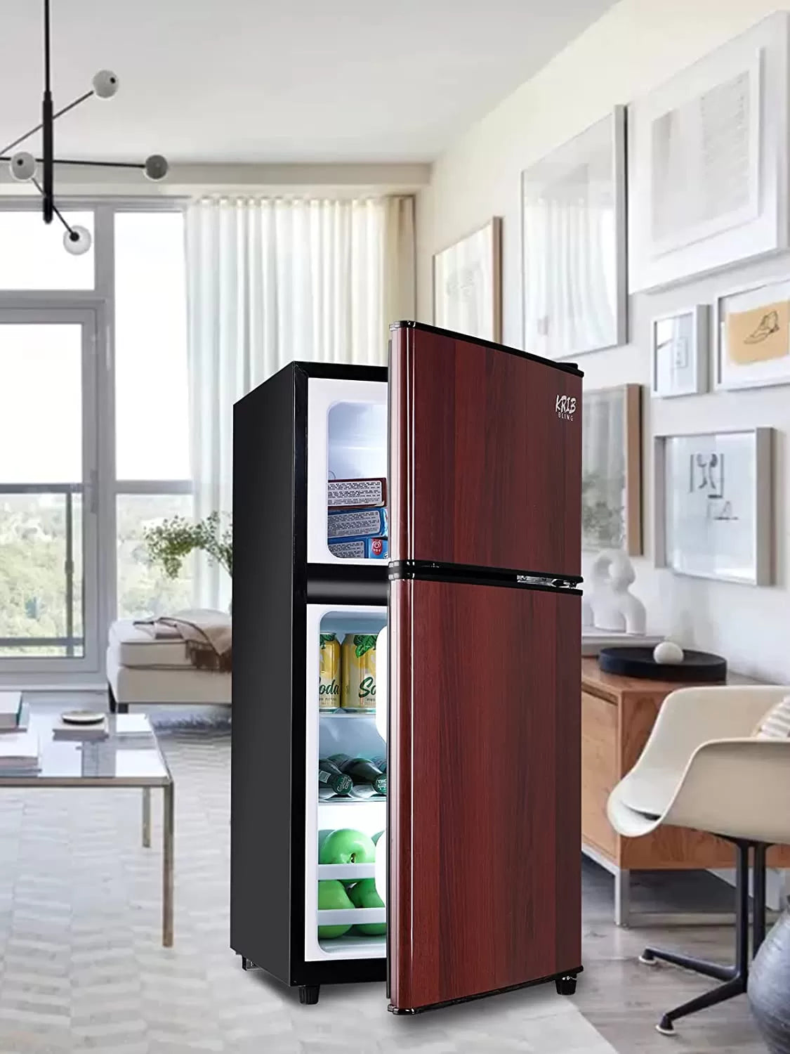 KRIB BLING Mini Fridge with Freezer on Top, 3.5 Cu.Ft Compact Refrigerator with 7 Levels Adjustable Thermostat, Small Fridge for Dorm, Office, RV Camping, Silver