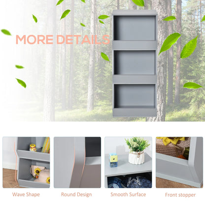 HOMCOM Kids Storage Cabinet 3 Shelves Anti-toppling Toy Storage Organizer Children Bookcase Book Rack, Grey