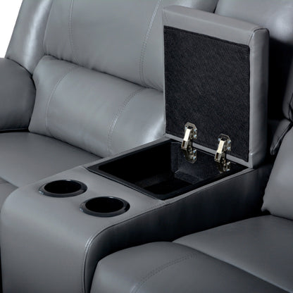2-Piece Classic Faux Leather Manual Reclining Living Room Sofa Set with Console and Cup Holders