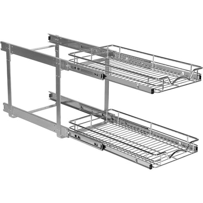 Hold N’ Storage Pull Out Cabinet Organizer 2 Tier – Heavy Duty Metal with Lifetime Limited Warranty - Anti Rust Chrome Finish
