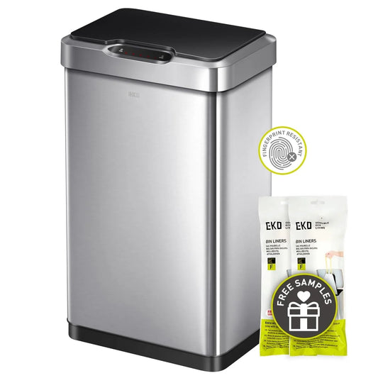 50 Liter / 13.2 Gallon Touchless Rectangular Motion Sensor Trash Can, Brushed Stainless Steel Finish