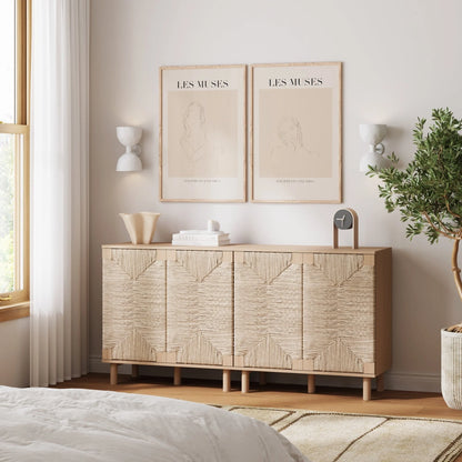 Nathan James Beacon Wood Accent Cabinet with Seagrass Doors and Adjustable Shelf