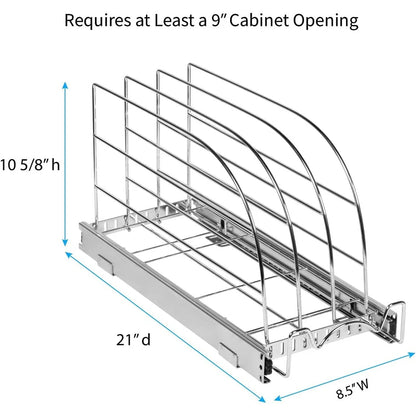 Hold N Storage Pull Out Bakeware Organizer 8.5” W x 21” L x 10.63” H Heavy Duty, Chrome