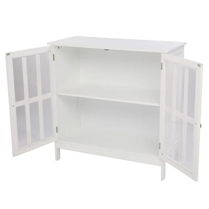 Transparent Door Free Standing Accent Storage Cabinet For Kitchen Dining White