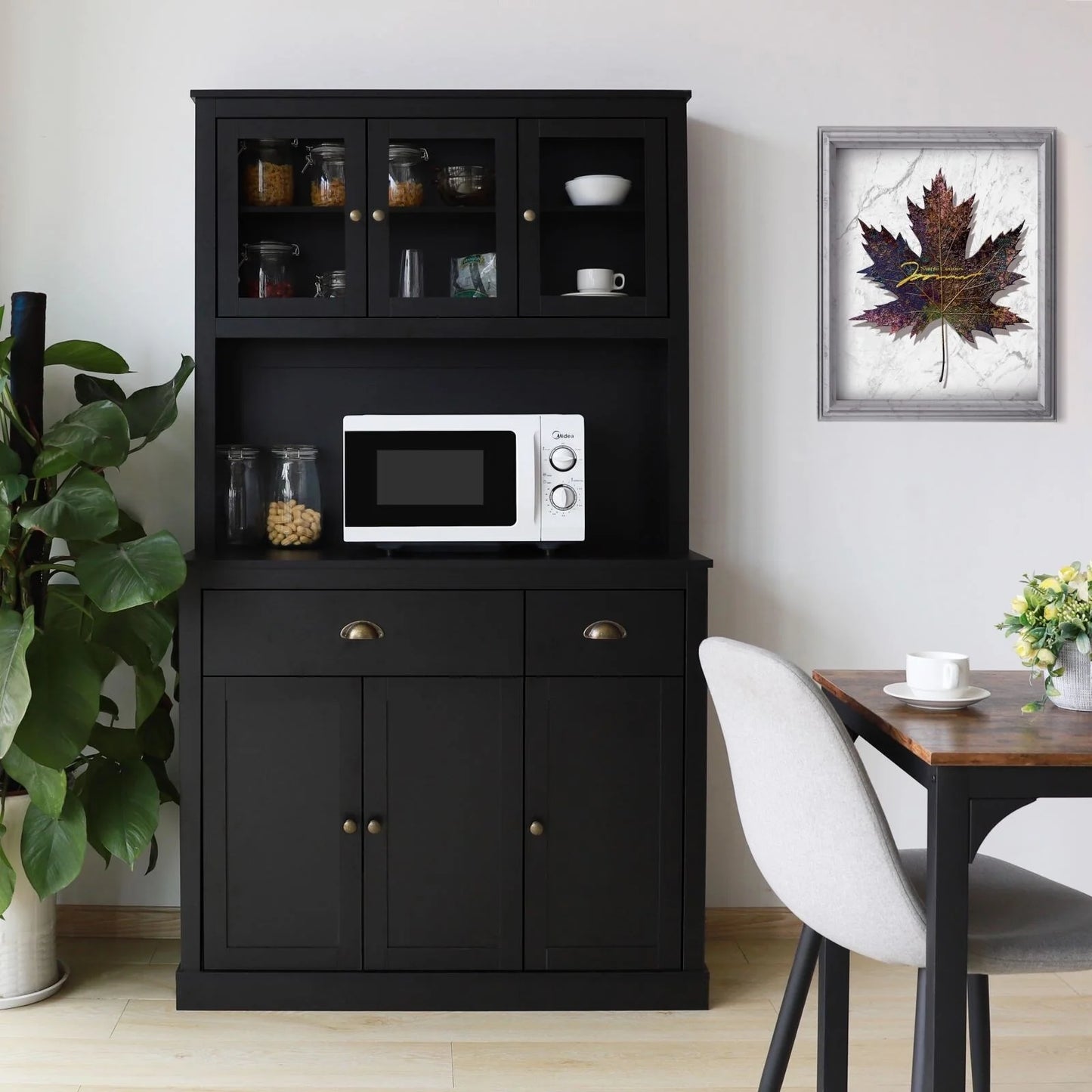 VEIKOUS Pantry Kitchen Cabinet Storage with Microwave Stand and 3 Adjustable Shelves