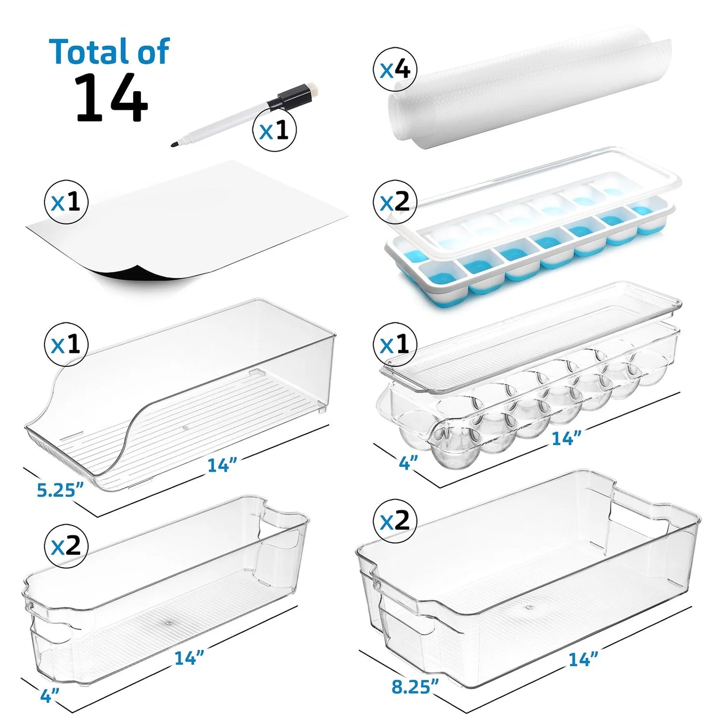 StorageBud Refrigerator Organizer Bins - Stackable Fridge Storage Containers - 14 Piece Set