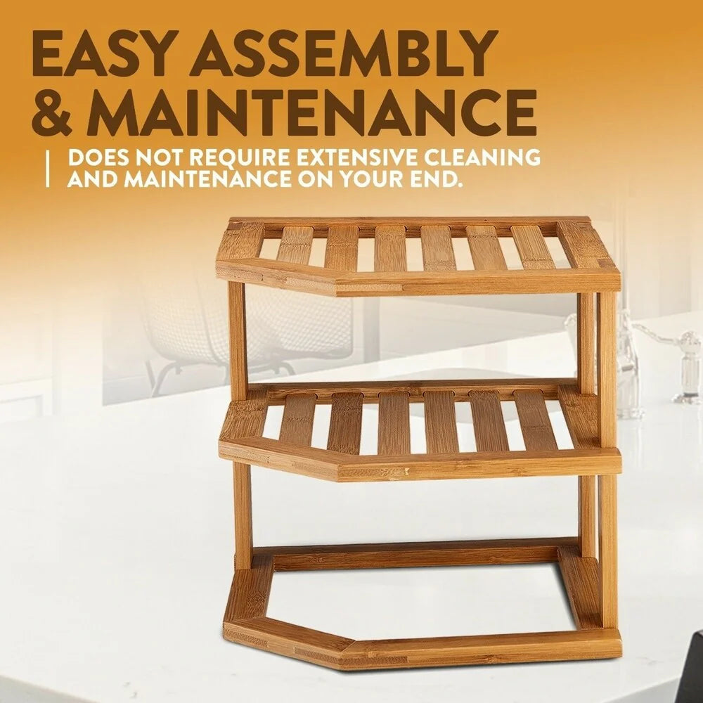 Bambusi Corner Kitchen Storage Shelf for Organizing Plates and Bowls