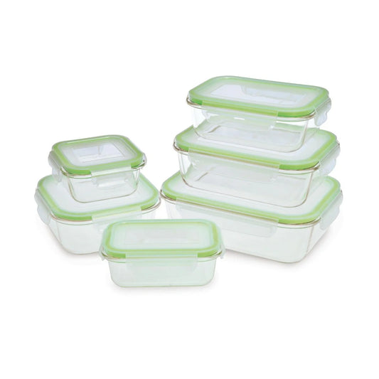 12pcs Glass Food Storage Set - 370ml, 640ml, 1050ml, 1520ml, 320ml & 800ml