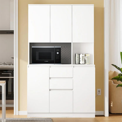 74" Freestanding Kitchen Pantry Cabinet w/Drawers, Storage Microwave - W43.66*D15.74*H74.00