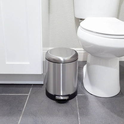 Qualiazero TWO 1.6 Gal Round Step On Trash Cans, Stainless Steel, Twin Pack
