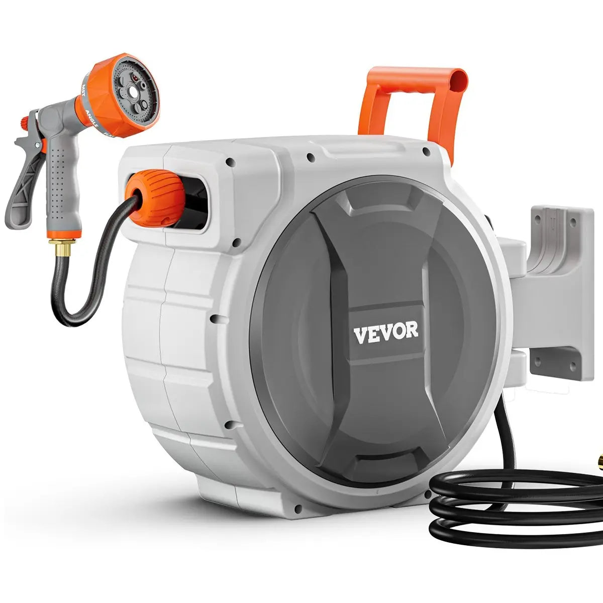 Retractable Hose Reel, Various specifications, 100'x1/2" 180° Swivel with 9-Pattern Nozzle, Automatic Rewind, Lock at Any Length, Slow Return System