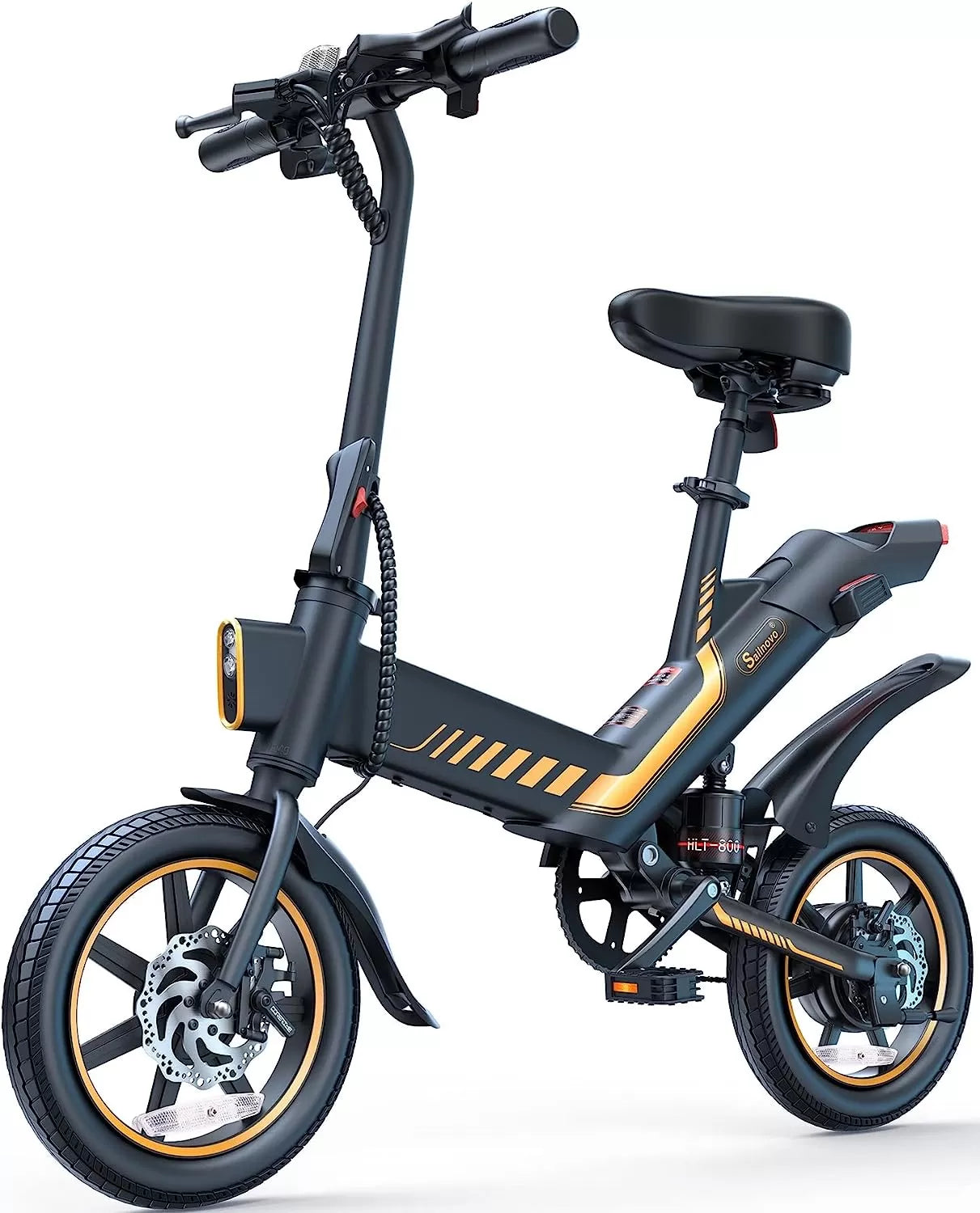 Sailnovo Electric Bike, Electric Bicycle with 18.5mph Electric Bikes for Adults Teens E Bike with Pedals, 14" Waterproof Folding Mini Bikes with Dual Disc Brakes