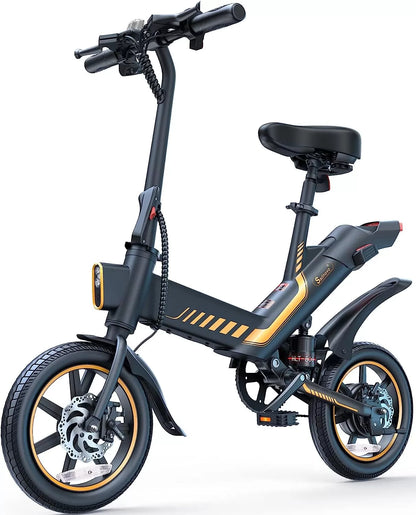 Sailnovo Electric Bike, Electric Bicycle with 18.5mph Electric Bikes for Adults Teens E Bike with Pedals, 14" Waterproof Folding Mini Bikes with Dual Disc Brakes