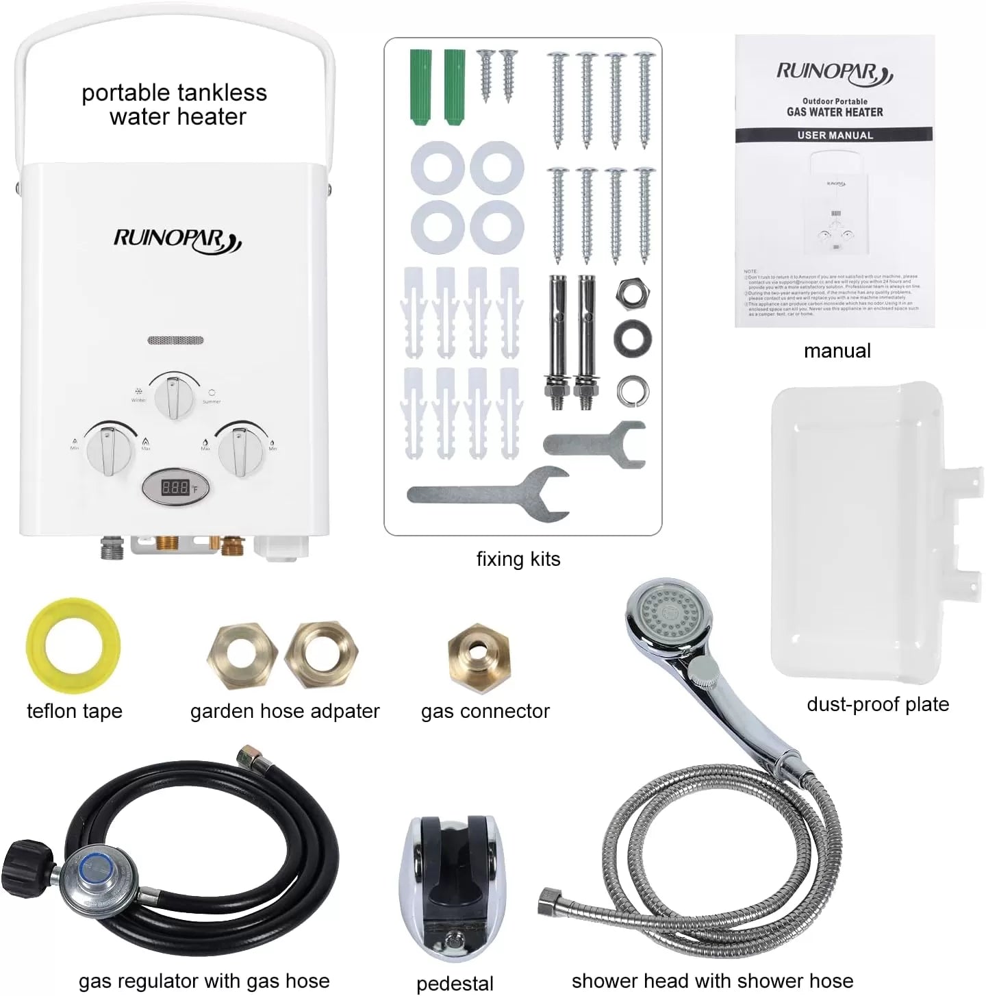 Portable Water Heater Propane Tankless - 6L 1.58GPM RV on demand Hot Gas Outdoor Digital Display Water Heater for Camping ,Boat,Cabins
