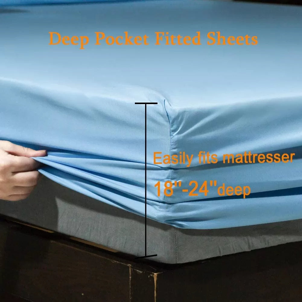 Super Soft 1800 Thread Count Luxury Egyptian Wrinkle Hypoallergenic 6 pcs Bed Sheet Set