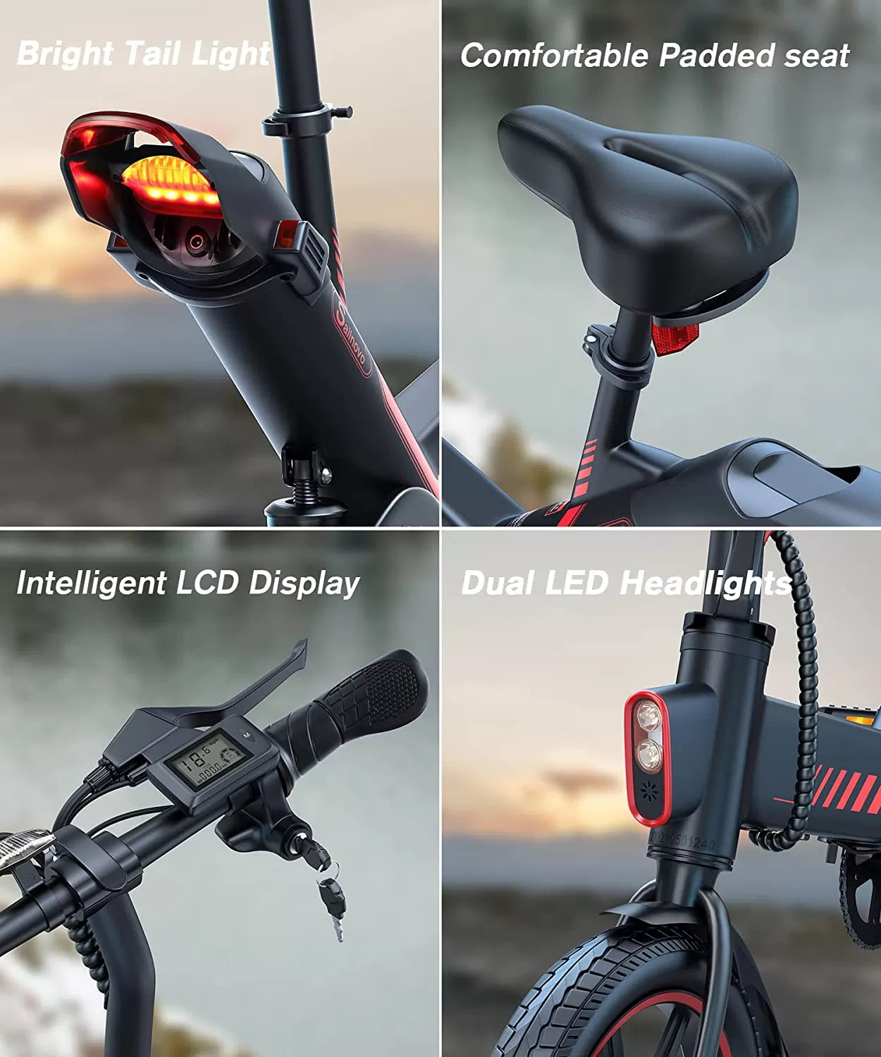 Sailnovo Electric Bike, Electric Bicycle with 18.5mph Electric Bikes for Adults Teens E Bike with Pedals, 14" Waterproof Folding Mini Bikes with Dual Disc Brakes
