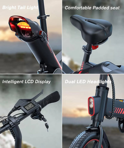 Sailnovo Electric Bike, Electric Bicycle with 18.5mph Electric Bikes for Adults Teens E Bike with Pedals, 14" Waterproof Folding Mini Bikes with Dual Disc Brakes