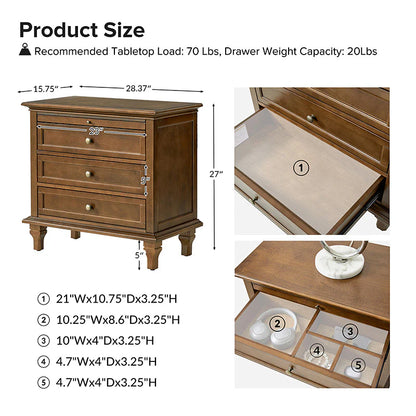 Galatea 3 - Drawer Nightstand Chest with Built-In Outlets