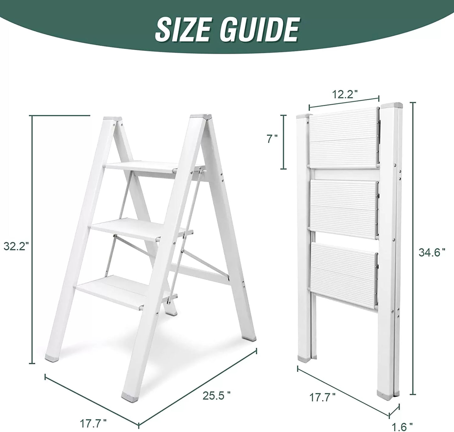 4 Step Ladder, HBTower Folding Step Stool with Tool Platform, Wide Anti-Slip Pedal, Sturdy Steel Ladder, Convenient Handgrip, Lightweight 330lbs Portable Steel Step Stool, Black