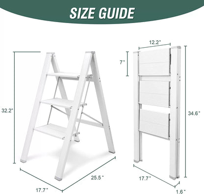 4 Step Ladder, HBTower Folding Step Stool with Tool Platform, Wide Anti-Slip Pedal, Sturdy Steel Ladder, Convenient Handgrip, Lightweight 330lbs Portable Steel Step Stool, Black