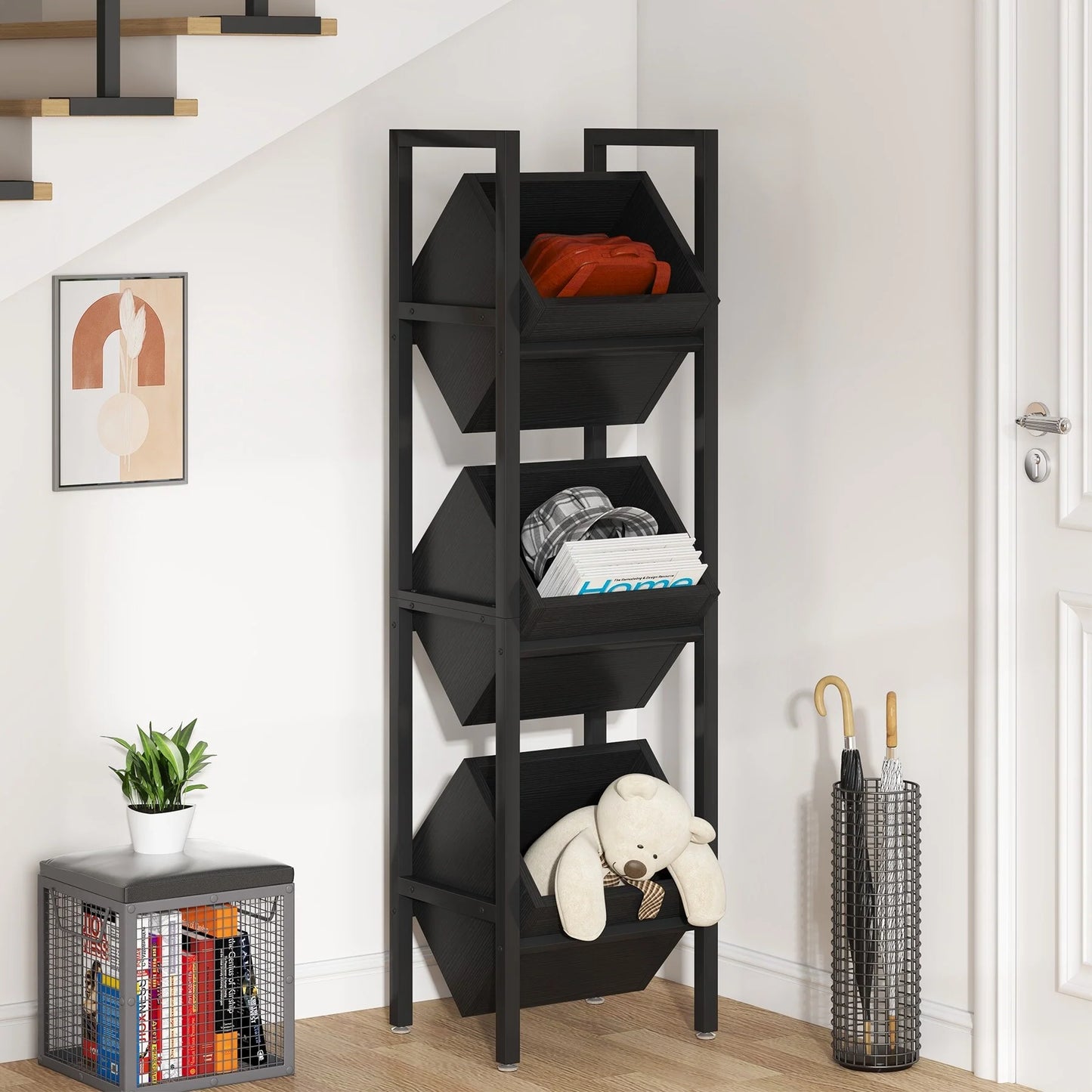 Vertical Standing Basket Storage Tower for Kitchen Bathroom Living Room