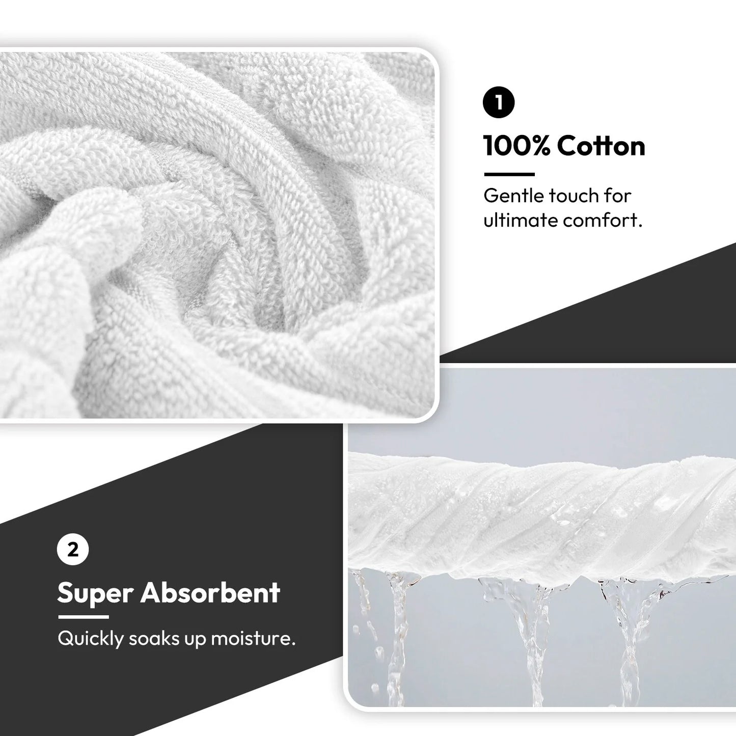 8 Piece Oversized Bath Towel Set, 100% Cotton Bath Towels, Highly Absorbant Bordered Towels