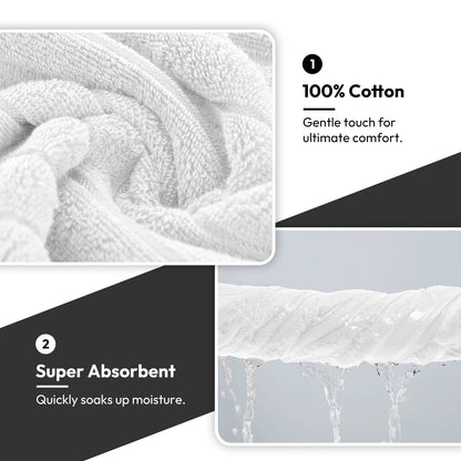 8 Piece Oversized Bath Towel Set, 100% Cotton Bath Towels, Highly Absorbant Bordered Towels