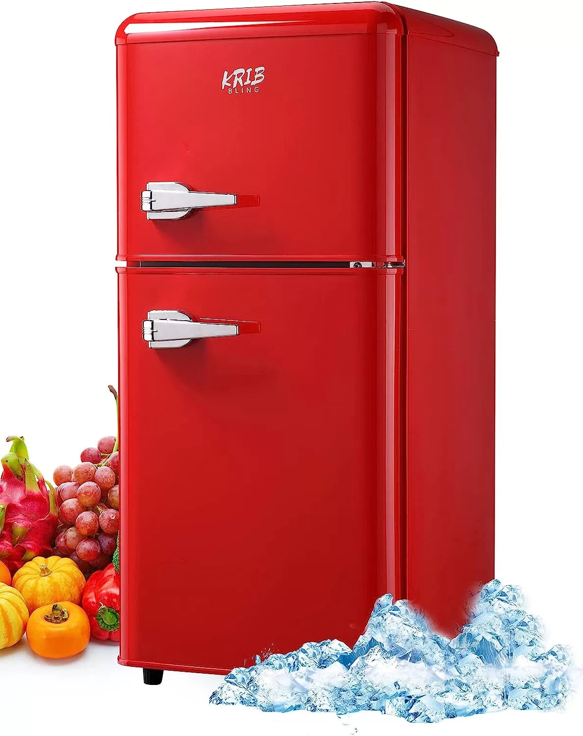 KRIB BLING Mini Fridge with Freezer on Top, 3.5 Cu.Ft Compact Refrigerator with 7 Levels Adjustable Thermostat, Small Fridge for Dorm, Office, RV Camping, Silver
