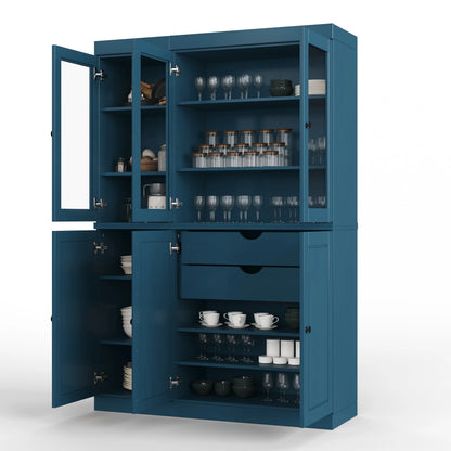 Palace Imports 100% Solid Wood China Pantry with Glass or Solid Wood Doors and 2-Drawers - 48.5" x 71.5"