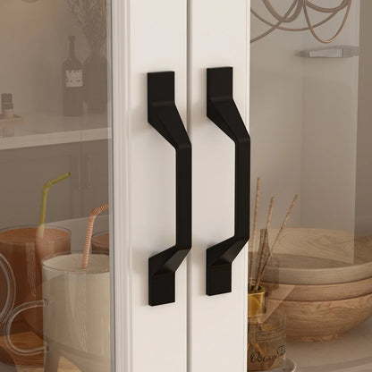 78.7"Modular White Curio Bookcase Cabinet w/Glass Doors Buffet Display