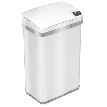iTouchless 4 Gal White Stainless Steel Sensor Bathroom Trash Can