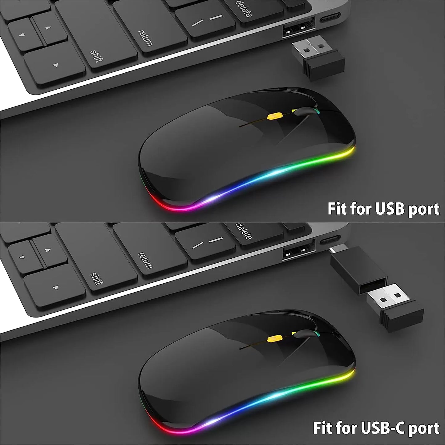 [Upgrade] LED Wireless Mouse, Slim Silent Mouse 2.4G Portable Mobile Optical Office Mouse with USB & Type-c Receiver, 3 Adjustable DPI Levels for Notebook, PC, Laptop, Computer, MacBook (Pink)