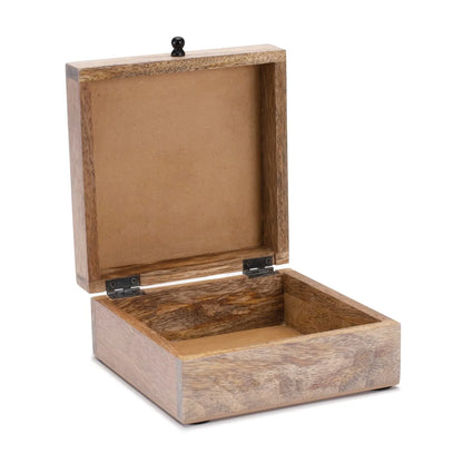 Mango Wood Box with Art Deco Lid 6.5"W
